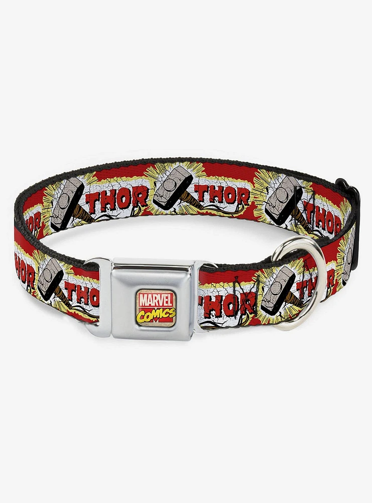 Marvel Thor Hammer Red Yellow White Seatbelt Buckle Dog Collar
