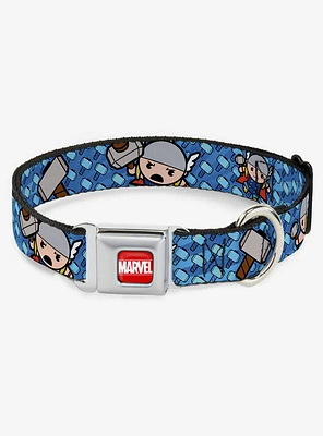 Marvel Thor Kawaii Poses Hammer Monogram Seatbelt Buckle Dog Collar