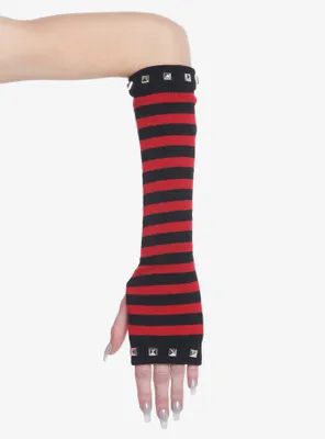Red & Black Stripe Stud Arm Warmers