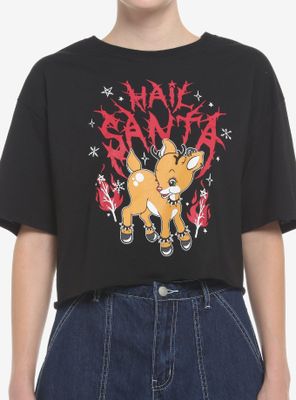 Hail Santa Goth Christmas Girls Crop T-Shirt