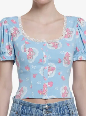 My Melody Lace Peasant Girls Woven Top