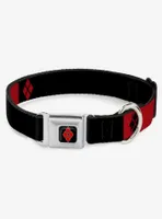 DC Comics Harley Quinn Diamonds Black Red White Seatbelt Buckle Dog Collar