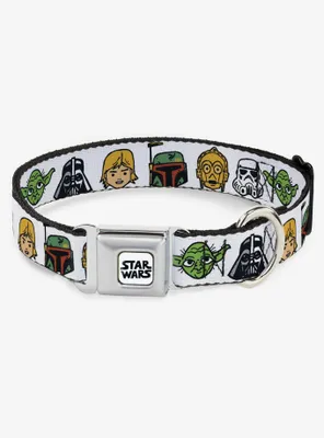 Star Wars Character Faces White Seatbelt Buckle Dog Collar
