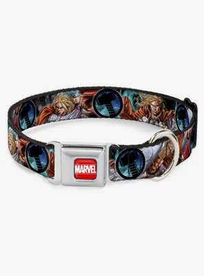 Marvel Thor Astonishing 3 Poses Hammer Logo Seatbelt Buckle Dog Collar