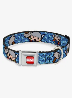 Marvel Thor Kawaii Poses Hammer Monogram Seatbelt Buckle Dog Collar
