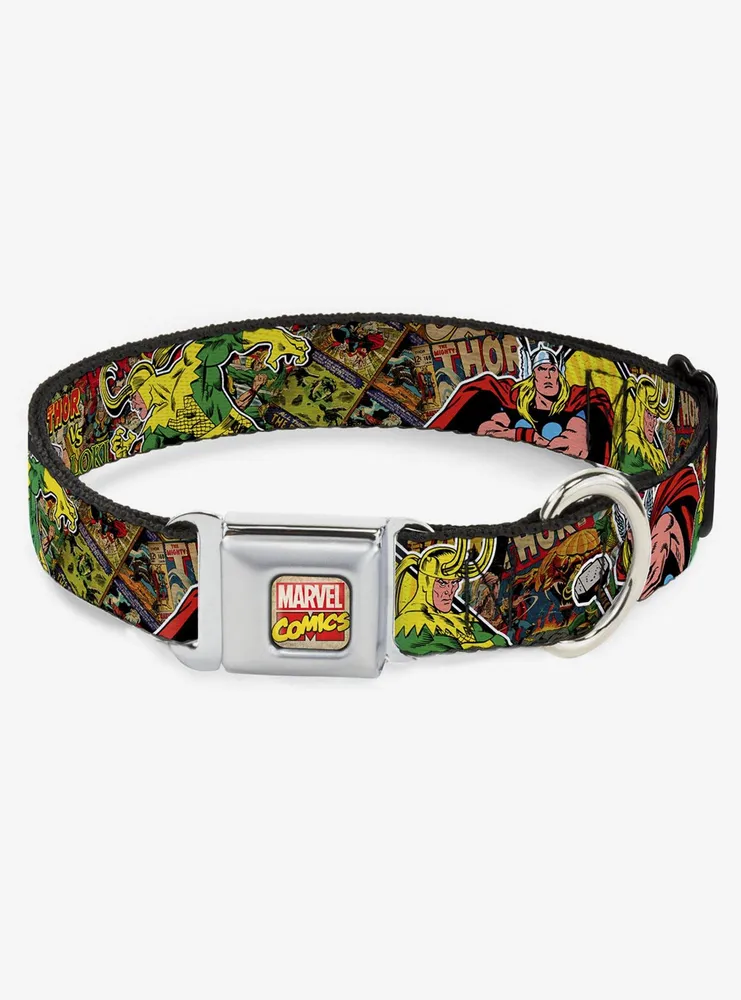 Marvel Thor Loki Poses Retro Comic Stacked Seatbelt Buckle Dog Collar