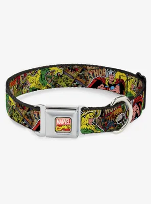 Marvel Thor Loki Poses Retro Comic Stacked Seatbelt Buckle Dog Collar