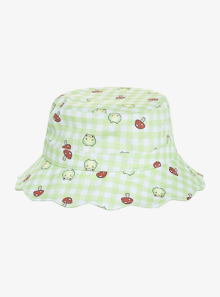 Frog & Mushroom Gingham Bucket Hat