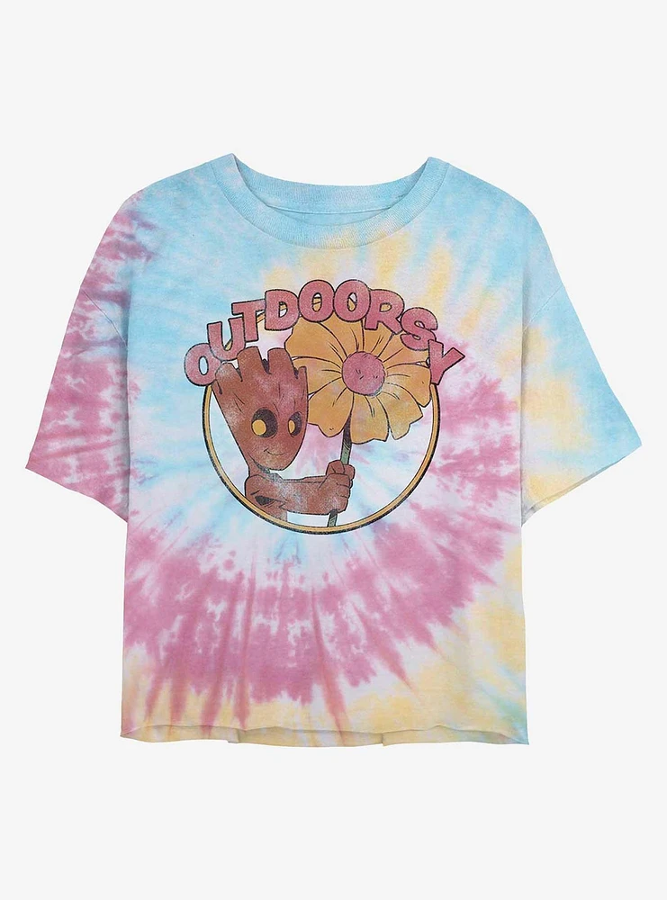 Marvel Guardians of the Galaxy Outdoorsy Groot Tie Dye Crop Girls T-Shirt