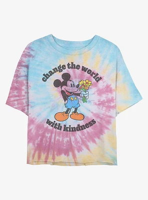 Disney Mickey Mouse Kindness Tie Dye Crop Girls T-Shirt