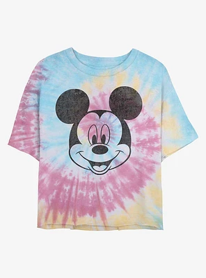 Disney Mickey Mouse Face Tie Dye Crop Girls T-Shirt