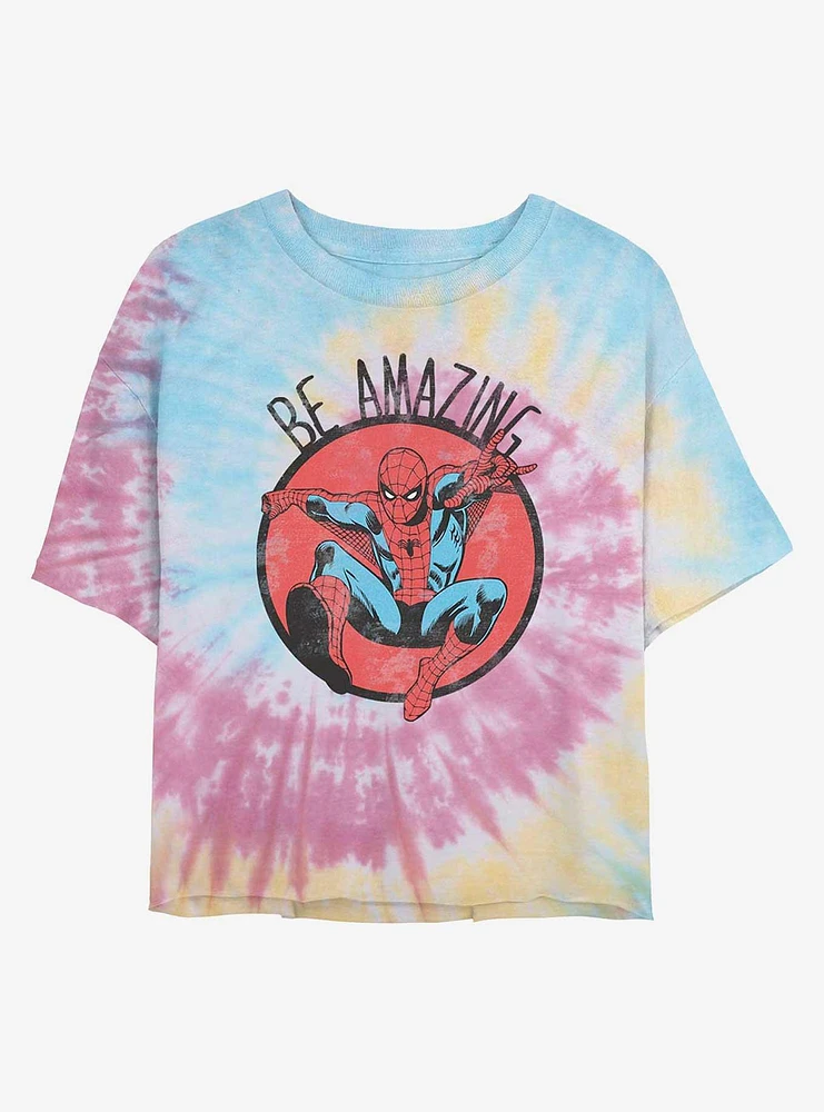 Marvel Spider-Man Be Amazing Tie Dye Crop Girls T-Shirt