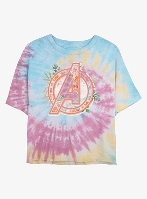 Marvel Avengers Floral Icon Tie Dye Crop Girls T-Shirt