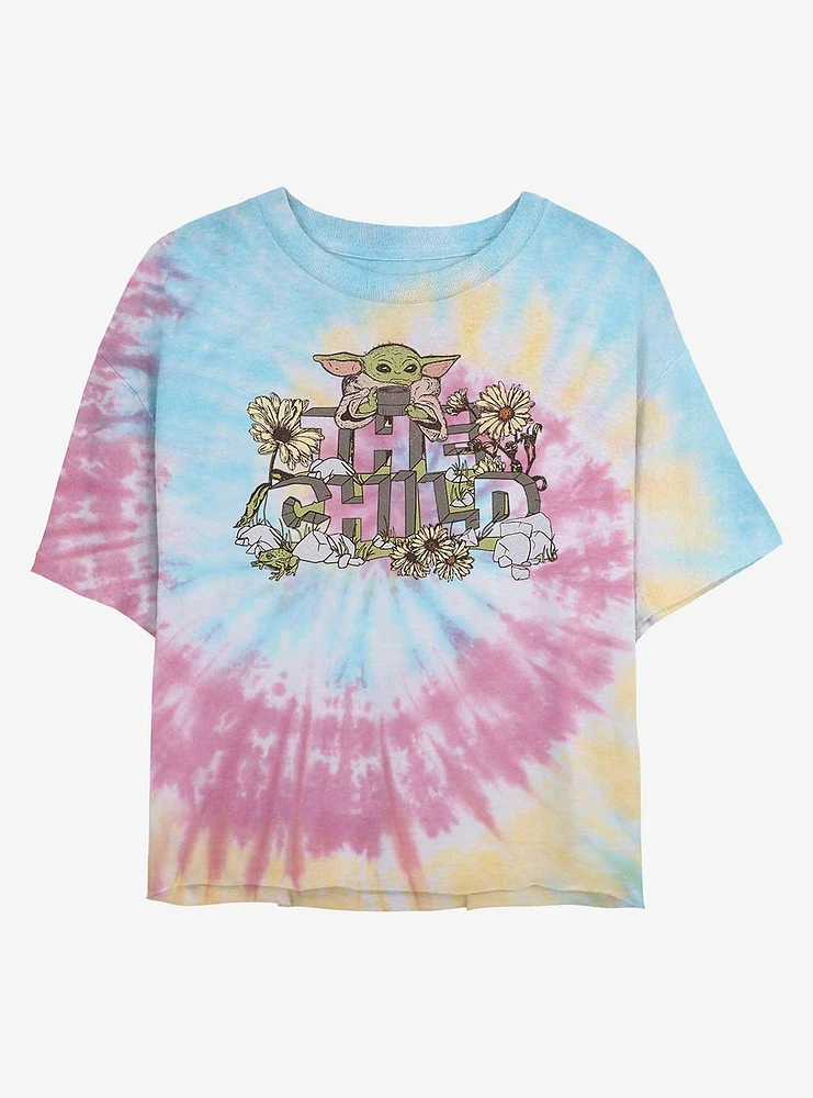 Star Wars The Mandalorian Flower Child Tie Dye Crop Girls T-Shirt