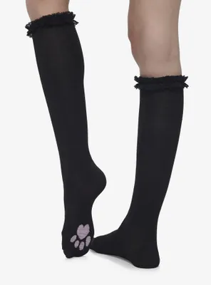 Black Kitty Paw Knee-High Socks