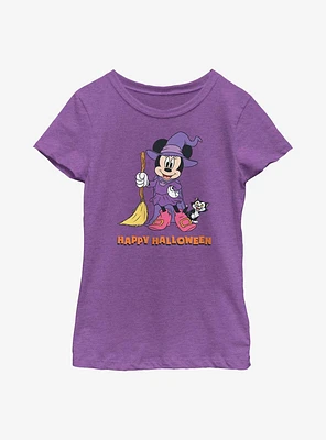 Disney Minnie Mouse Happy Halloween Witch  Youth Girls T-Shirt