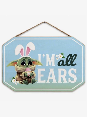 Star Wars The Mandalorian Grogu I'm All Ears Easter Bunny Hanging Wood Wall Decor