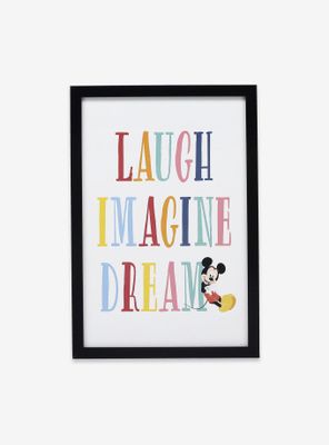 Disney Mickey Mouse Colorful Laugh Imagine Dream Framed Wood Wall Decor