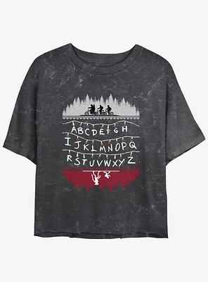 Stranger Things Alphabet Lights Mineral Wash Crop Girls T-Shirt