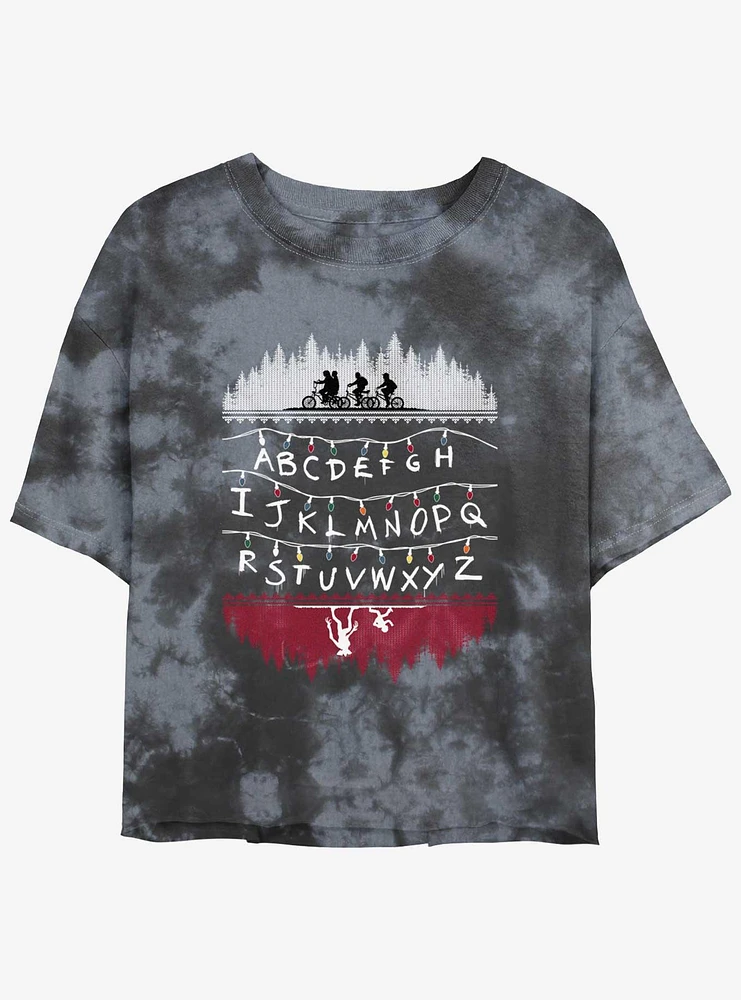 Stranger Things Alphabet Lights Mineral Wash Crop Girls T-Shirt
