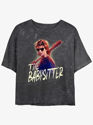 Stranger Things Steve The Babysitter Mineral Wash Crop Girls T-Shirt