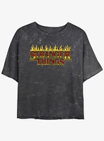 Stranger Things Flaming Logo Mineral Wash Crop Girls T-Shirt