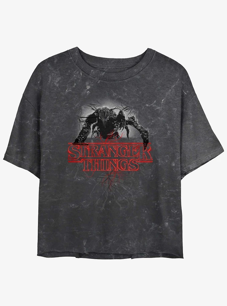 Stranger Things Mind Flayer Logo Mineral Wash Crop Girls T-Shirt