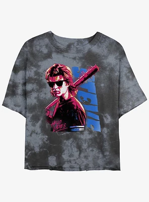 Stranger Things Steve Hello Ladies Mineral Wash Crop Girls T-Shirt