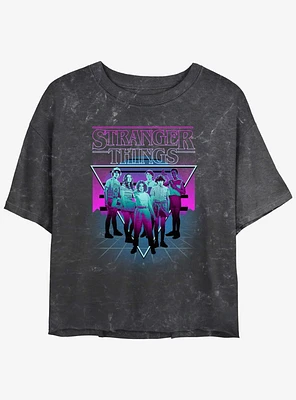 Stranger Things Retro Group Mineral Wash Crop Girls T-Shirt