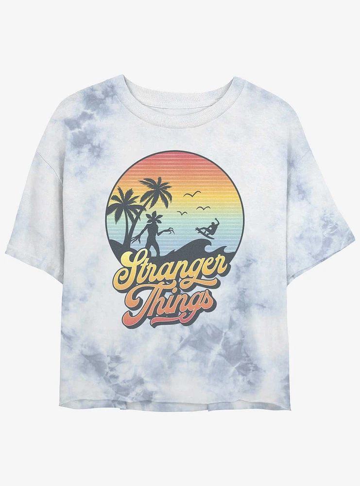 Stranger Things Retro Sun Mineral Wash Crop Girls T-Shirt