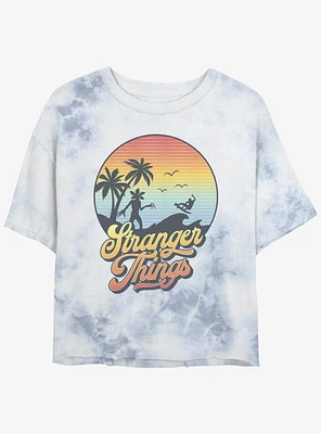 Stranger Things Retro Sun Mineral Wash Crop Girls T-Shirt