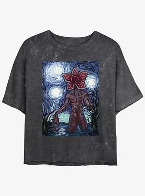 Stranger Things Starry Demogorgon Mineral Wash Crop Girls T-Shirt
