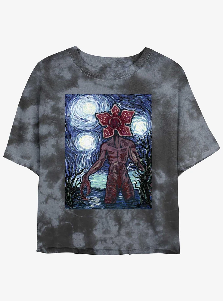 Stranger Things Starry Demogorgon Mineral Wash Crop Girls T-Shirt