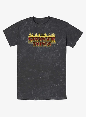 Stranger Things Flaming Logo Mineral Wash T-Shirt