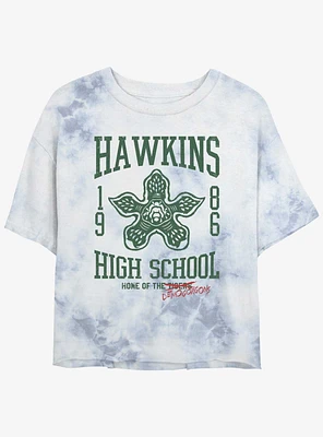Stranger Things Hawkins High Demogorgons Mineral Wash Crop Girls T-Shirt