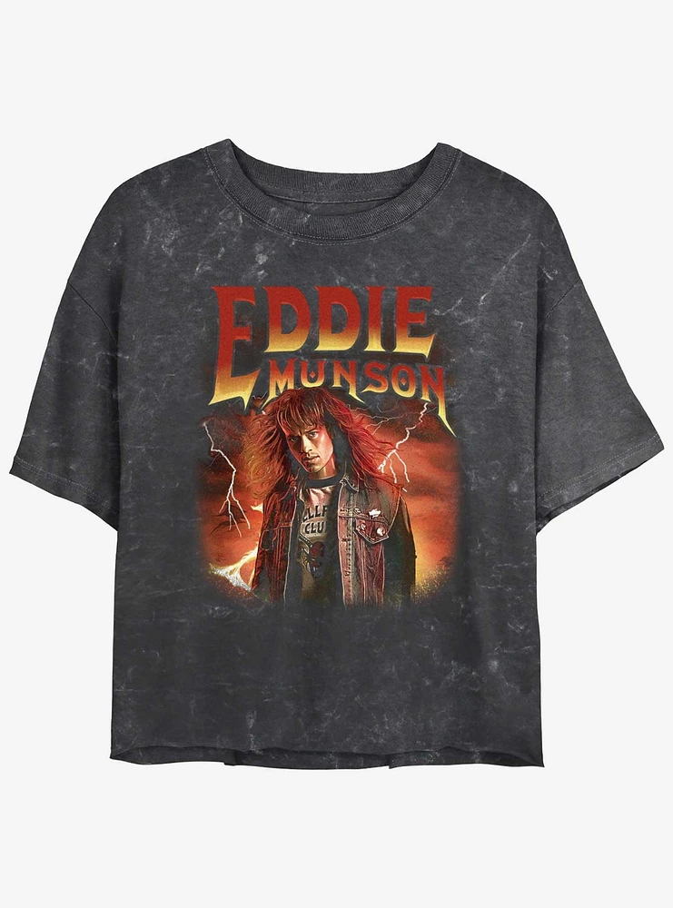 Stranger Things Metal Eddie Munson Mineral Wash Crop Girls T-Shirt