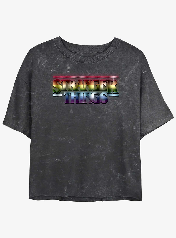 Stranger Things Rainbow Logo Mineral Wash Crop Girls T-Shirt