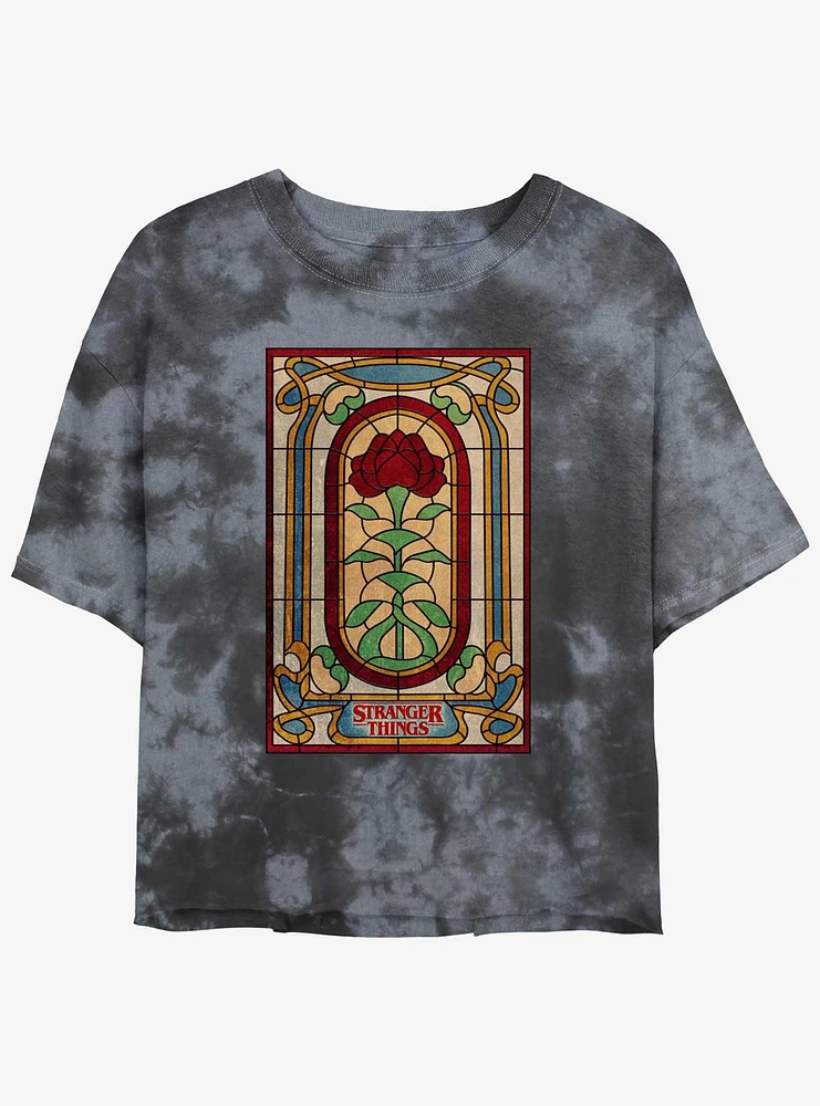 Stranger Things Stained Glass Mineral Wash Crop Girls T-Shirt