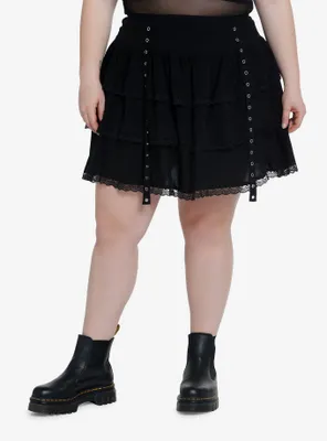 Thorn & Fable Black Lace Grommet Tiered Skirt Plus