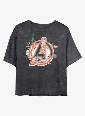 Marvel Avengers Floral Avenger Logo Mineral Wash Crop Girls T-Shirt
