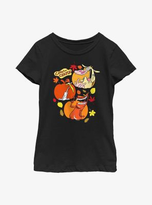 Cow And Chicken Pumpkin Portraits Youth Girls T-Shirt