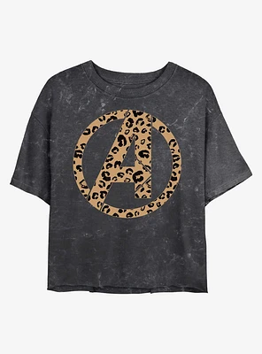 Marvel Avengers Leopard Fill Logo Mineral Wash Crop Girls T-Shirt