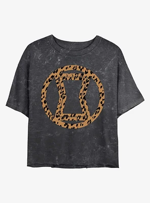 Marvel Black Widow Leopard Fill Logo Mineral Wash Crop Girls T-Shirt