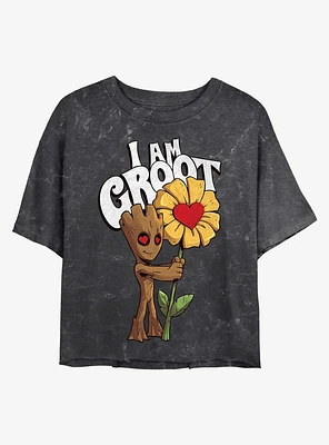 Marvel Guardians of the Galaxy Mine Groot Mineral Wash Crop Girls T-Shirt
