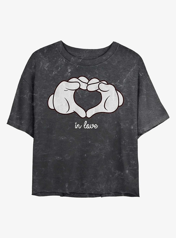 Disney Mickey Mouse Glove Heart Mineral Wash Crop Girls T-Shirt