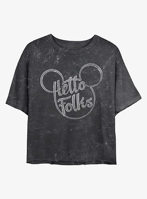 Disney Mickey Mouse Hello Folks Mineral Wash Crop Girls T-Shirt