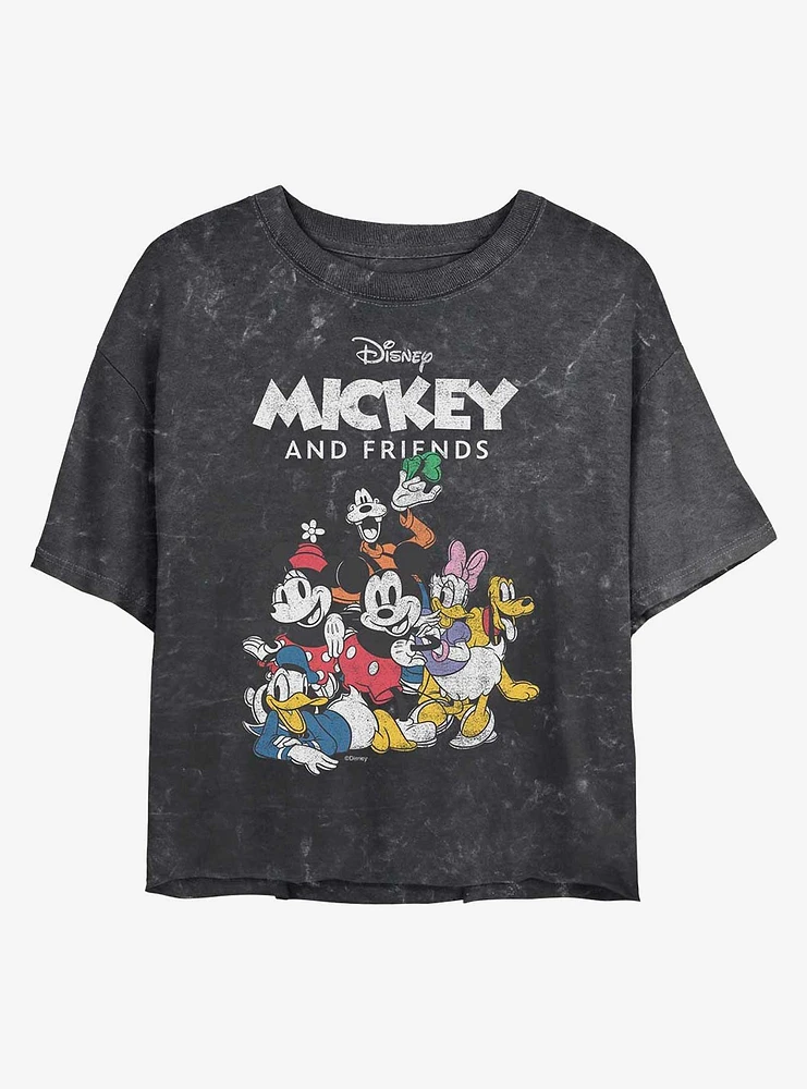 Disney Mickey Mouse Friends Group Mineral Wash Crop Girls T-Shirt