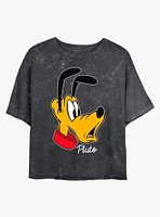 Disney Mickey Mouse Pluto Big Face Mineral Wash Crop Girls T-Shirt