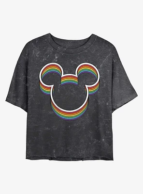 Disney Mickey Mouse Rainbow Ears Mineral Wash Crop Girls T-Shirt