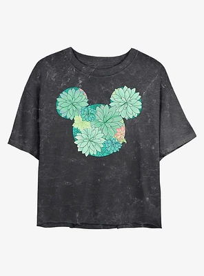 Disney Mickey Mouse Succulents Mineral Wash Crop Girls T-Shirt